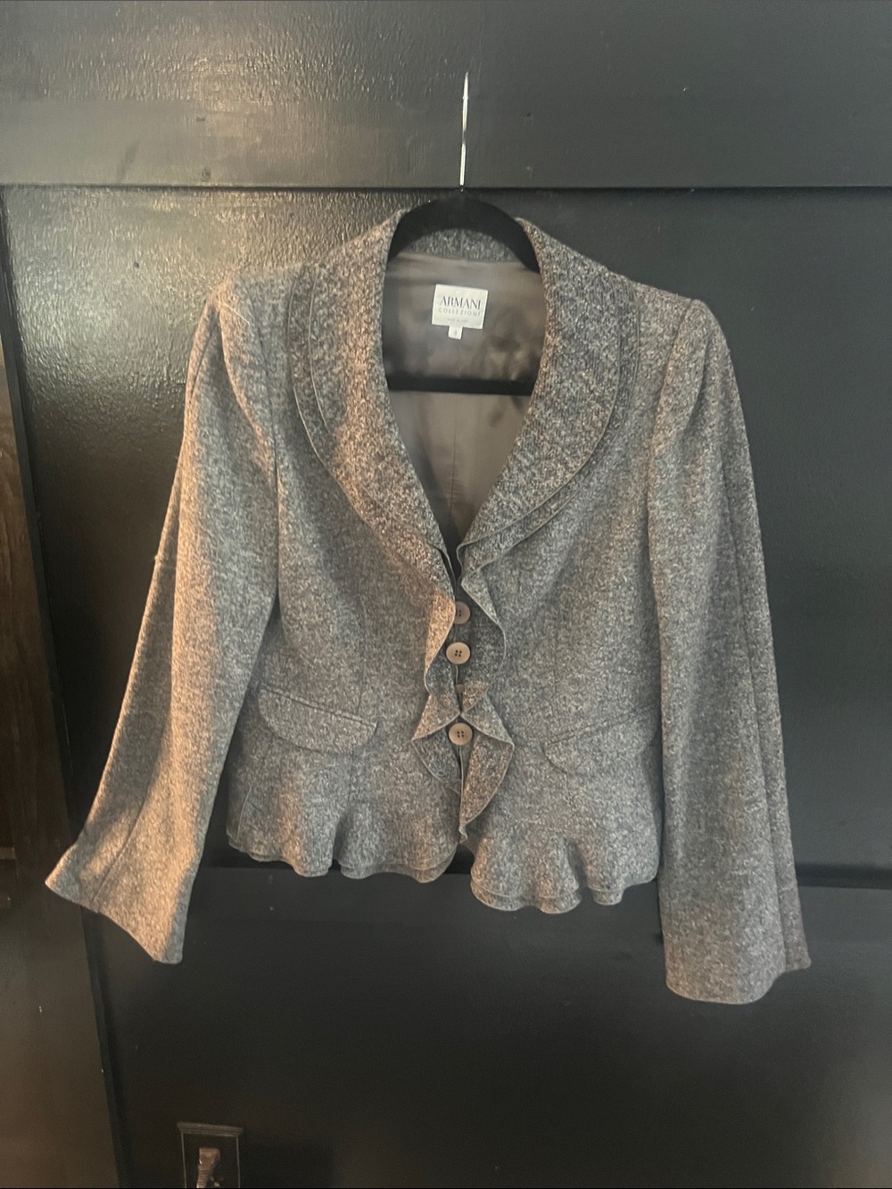 Armani Collezioni | Blazer  | Long Sleeve | Ruffled | Tweed Brown | Size 10